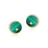 Round Malachite Star Moon Zircon Sterling Silver Stud Earrings